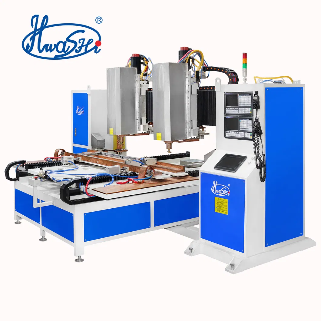 Hwashi CNC Seven 7axis Double Heads Sheet Metal Spot Weldinq Machine, Saldatore automatico di lamiere per squatrack 0